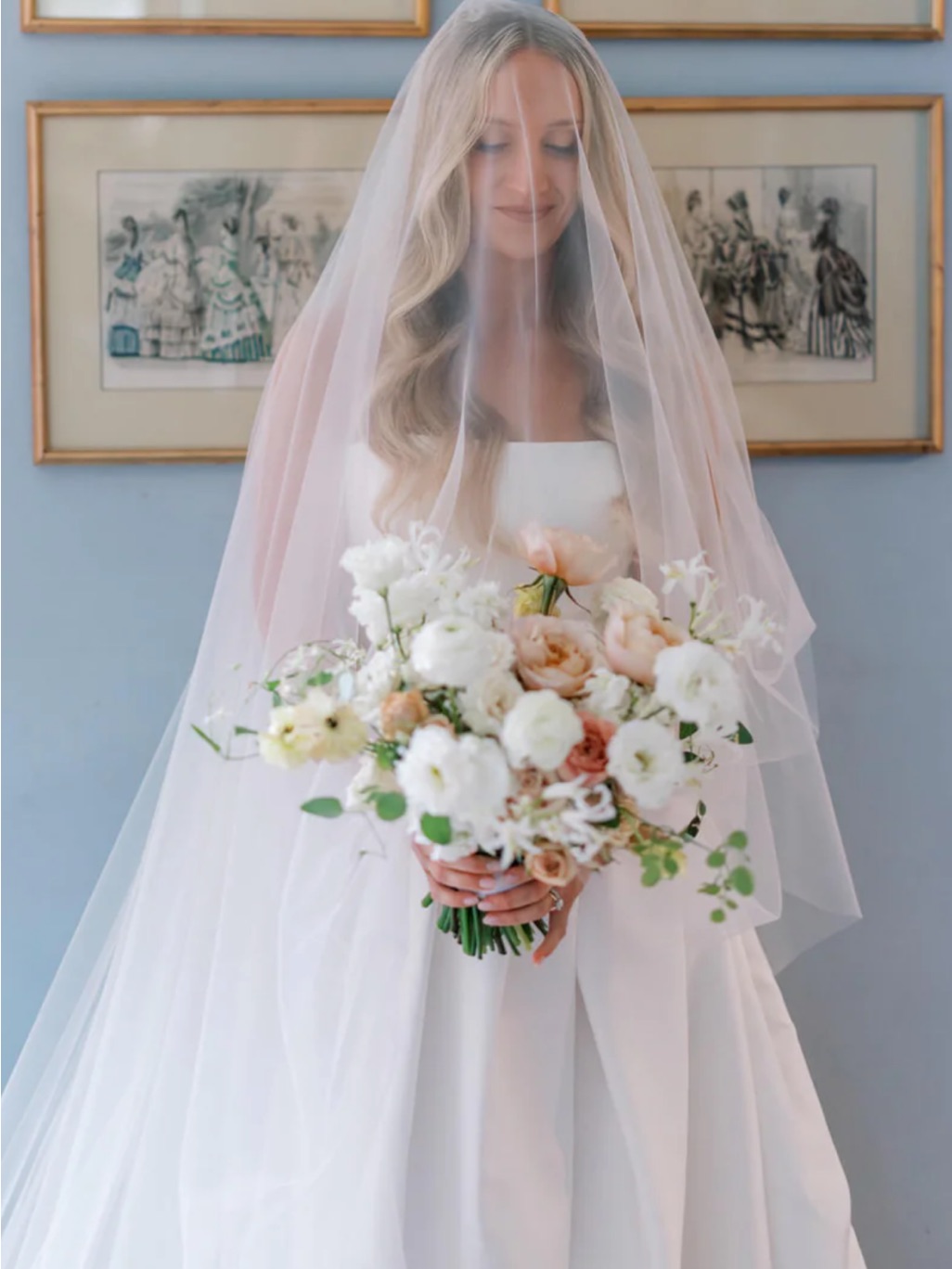 One Blushing Bride Two Tier Minimalist Wedding Veil With Blusher